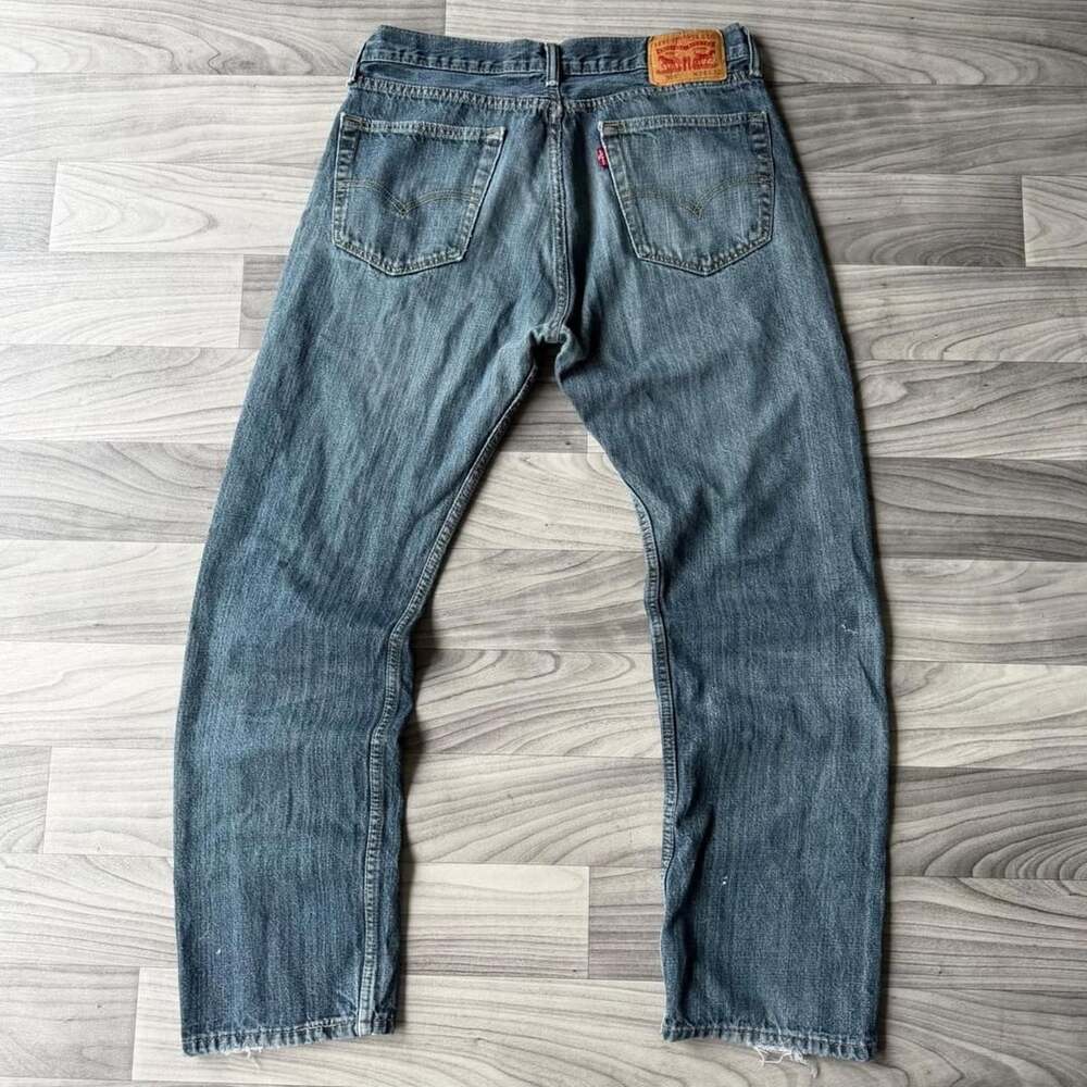 Levi's 505 Regular Fit Jeans Size 34x32 Medium Wash Distressed Denim